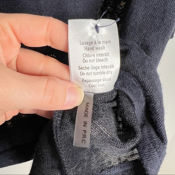 Grace & Mila Navy Blue Gold Glitter Paw Print Button Back Woven Blouse - Picture 13 of 14